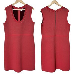 St. John Bi-Tonal‎ Stretch Mesh Knit Sheath Dress Size L Orange Quiet Luxury